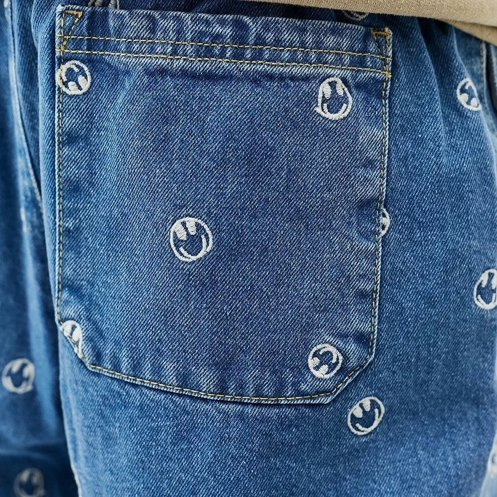 Urban Outfitters Smile Embroidered Denim Beach Pants New no tag